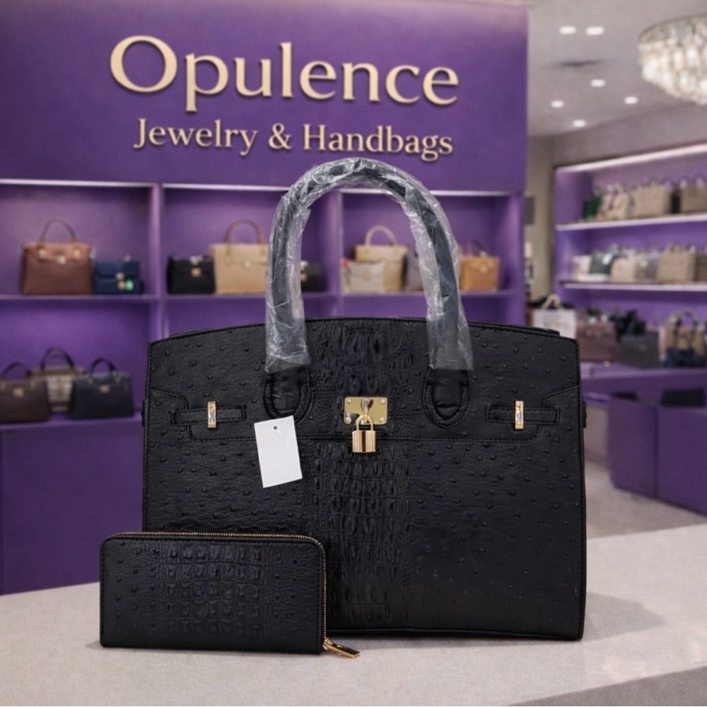 Elegant Black Handbag and Wallet Set